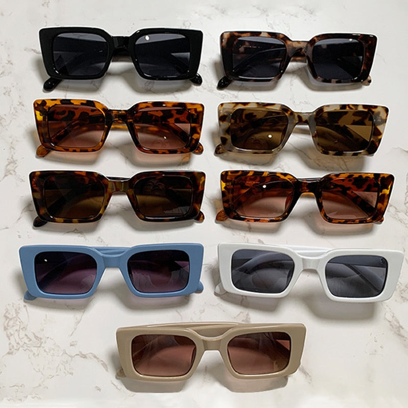 Gafas de sol rectangulares pequeñas de moda populares para mujer, gafas de sol retro con diseño de leopardo y UV400, gafas de sol cuadradas de tendencia para hombre 