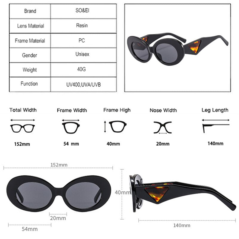 Gafas de sol retro ovaladas de color contrastante para mujer, gafas de sol de marca de moda con diseño de ojo de gato para hombre, gafas de sol con tonos degradados de tendencia UV400 