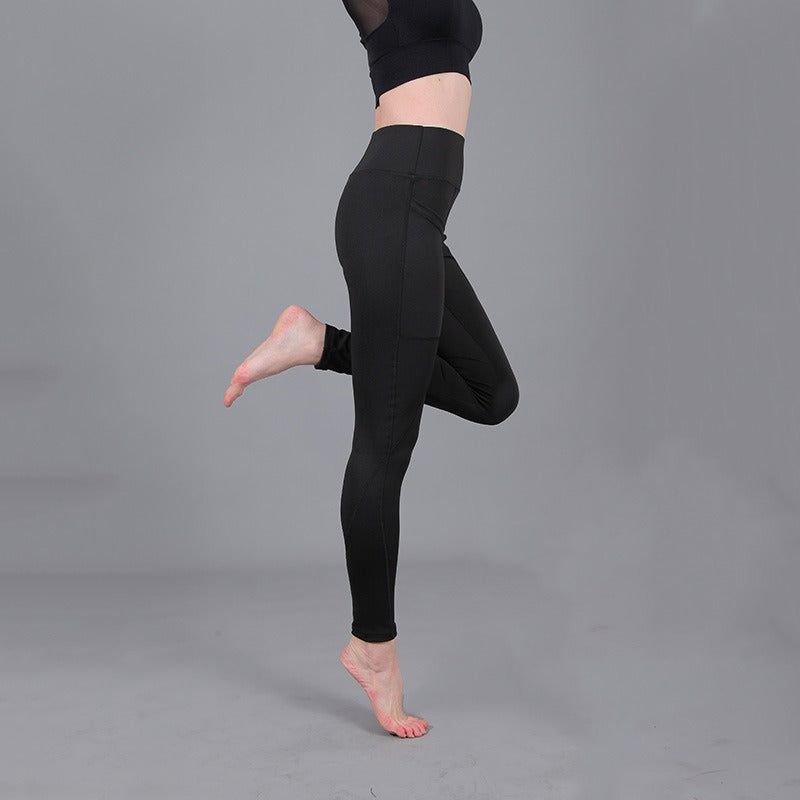 Pantalones de yoga para mujer, de cintura alta, estilo europeo y americano, que levantan la cadera, adelgazan, fitness, bolsillos laterales, parte inferior deportiva