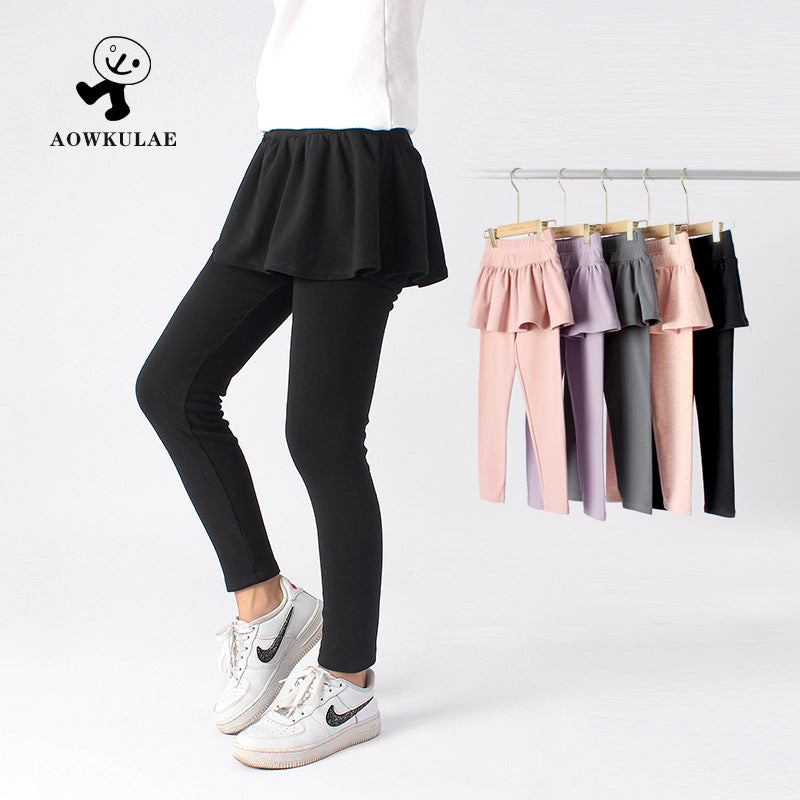 Children's Wear Spring And Autumn Korean New Children's Bottoming Pants Cotton Cashmere Solid Color Skirt Pants