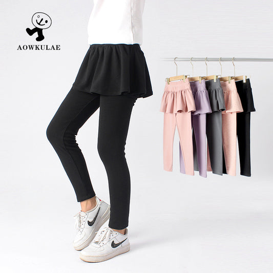 Children's Wear Spring And Autumn Korean New Children's Bottoming Pants Cotton Cashmere Solid Color Skirt Pants