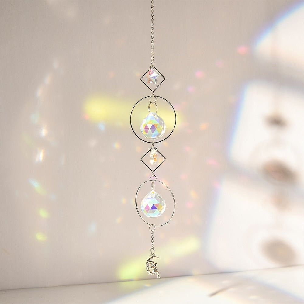 Gold Silver Series Moon Star Collection Light Ornaments Garden Decoration Crystal Pendant Sun Catcher Pendant