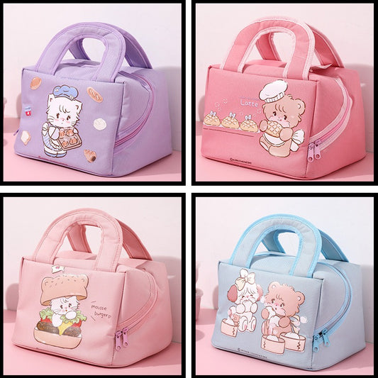 Cute Cartoon Lunch Box Bag Large Capacity Heat Preservation Handbag Convenient Bag Student Lunch Bag