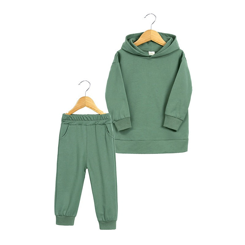 Ropa de otoño e invierno engrosada, traje deportivo para niños, suéter con capucha informal, pantalones, conjunto de dos piezas