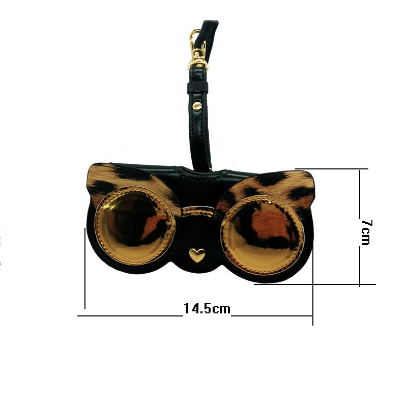 Estuche portátil de piel sintética con dibujos de animales para mujer, caja para gafas de sol, bonita bolsa protectora