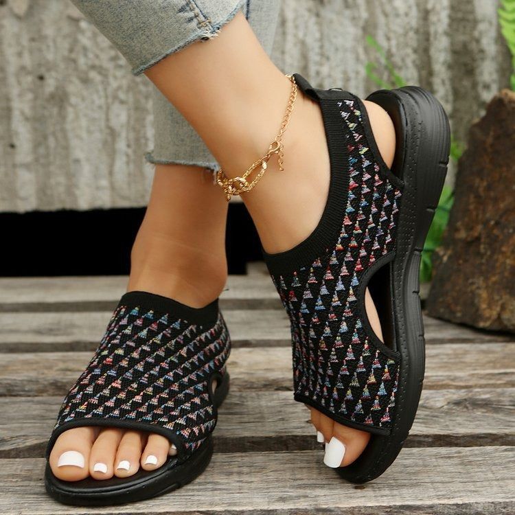 Oversized Women's Shoes In Europe and America, Breathable Flying Woven Fish Mouth Thick Sole Casual Sports Sandals In Summer