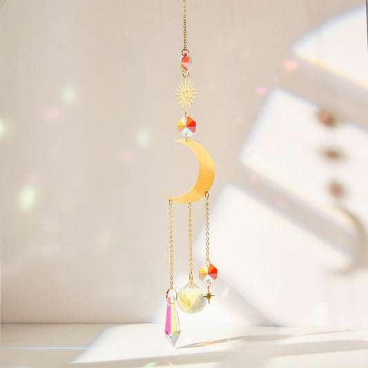 Gold Silver Series Moon Star Collection Light Ornaments Garden Decoration Crystal Pendant Sun Catcher Pendant