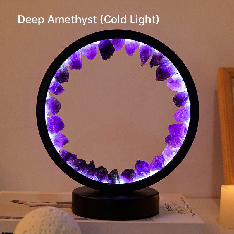 Natural Amethyst Flower Cluster Round Bedside Night Light Usb Bedroom Bedside Eye Protection Atmosphere Light Night Light