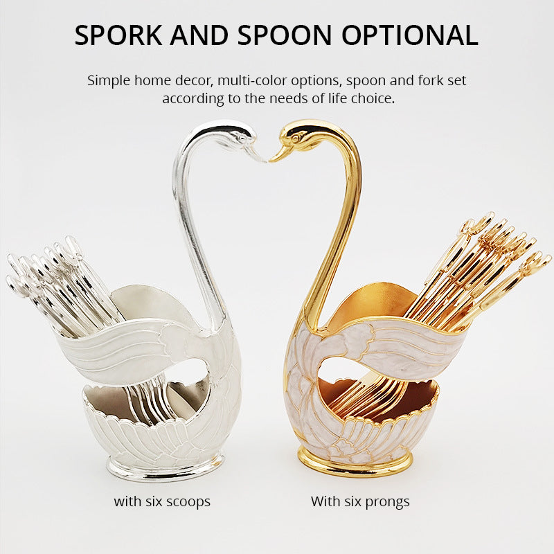 Swan Base Creative Tableware European Fruit Fork Dessert Small Spoon Cute Coffee Spoon Fork Combination