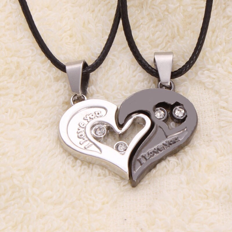 1 par de collares con colgante de corazón con la palabra "te amo" para parejas, joyería unisex para parejas, accesorios de regalo de moda