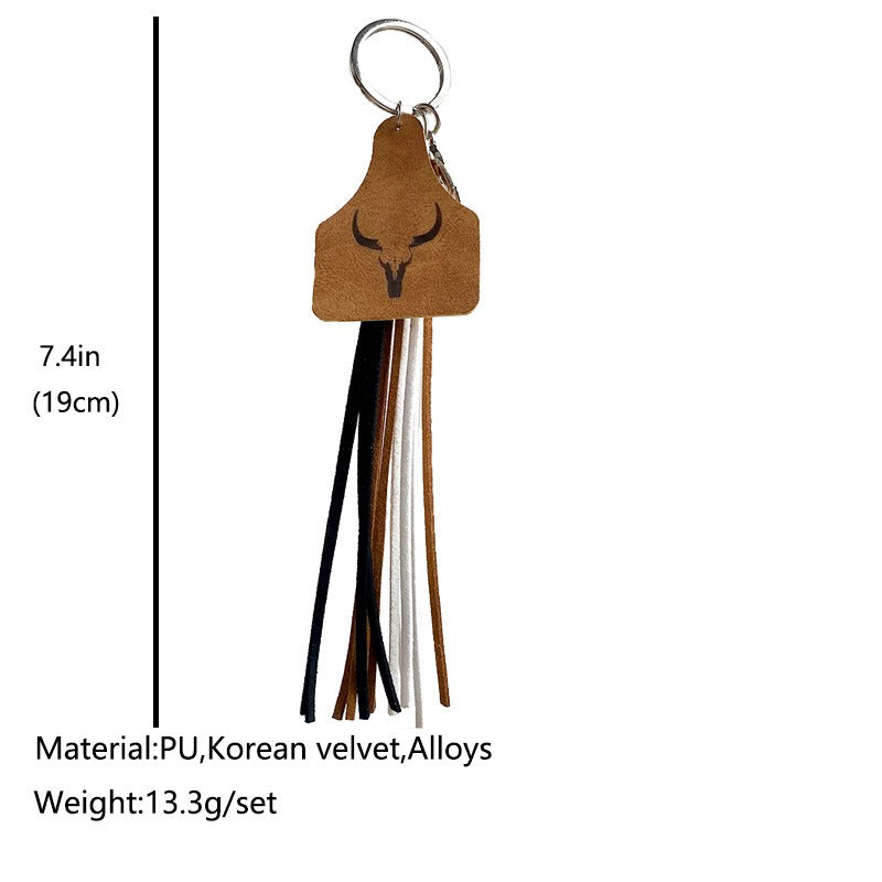 Western Cowboy Loss Prevention Device Aztec Bullhead Bull Brand Leather Keychain Leather Tassel Popular Pendant