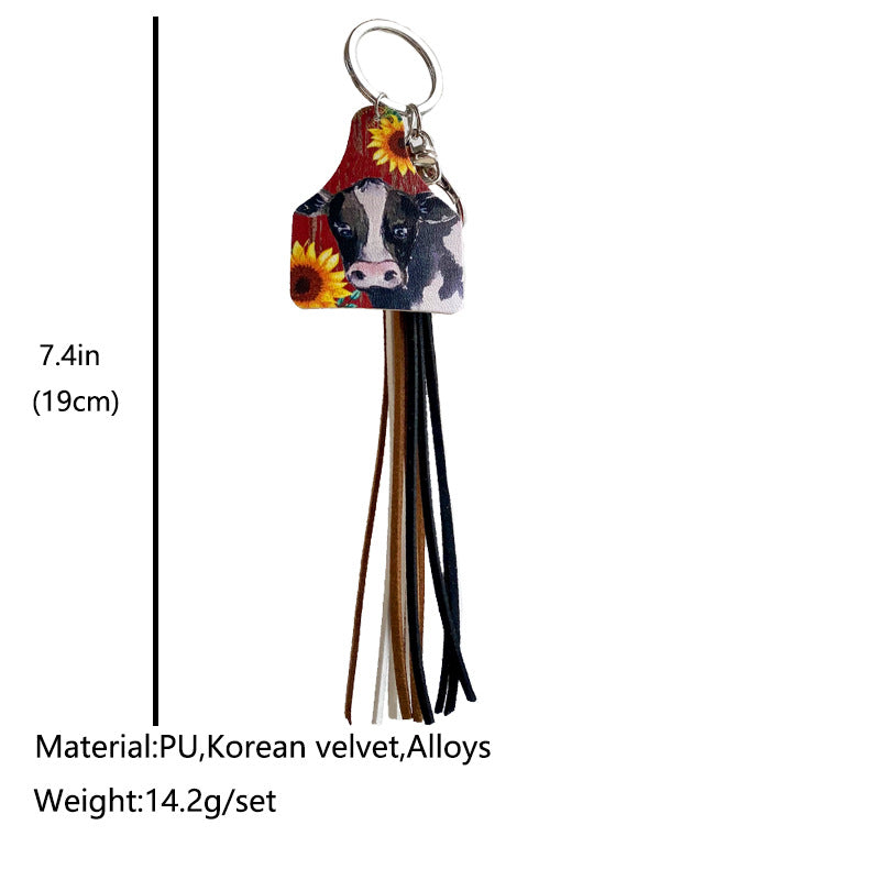 Western Cowboy Loss Prevention Device Aztec Bullhead Bull Brand Leather Keychain Leather Tassel Popular Pendant