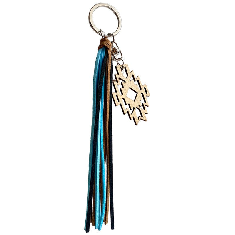 European And American Pendants Aztec Horseshoe Denim Wood Keychain Retro Made Old Leather Tassel Pendants