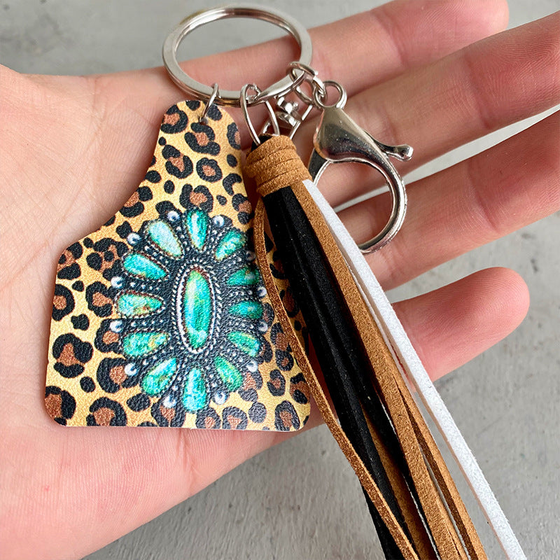 Western Cowboy Loss Prevention Device Aztec Bullhead Bull Brand Leather Keychain Leather Tassel Popular Pendant