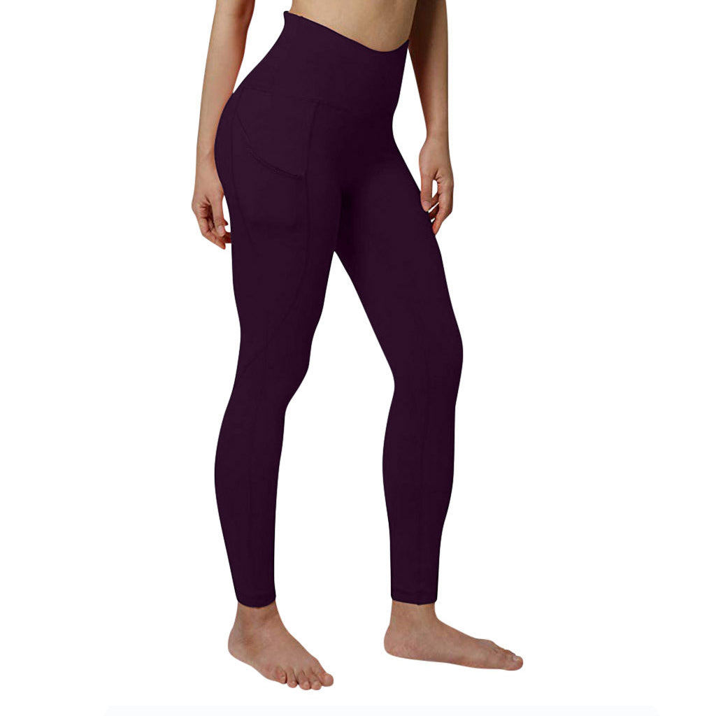 Pantalones de yoga para mujer, de cintura alta, estilo europeo y americano, que levantan la cadera, adelgazan, fitness, bolsillos laterales, parte inferior deportiva