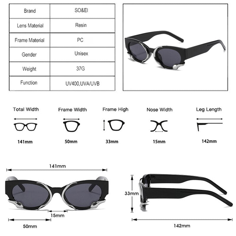 Gafas de sol retro únicas con forma de ojo de gato para mujer, gafas de sol de lujo de marca de diseñador a la moda, gafas de sol de color gelatina para hombre, gafas de sol estilo punk con protección UV400 