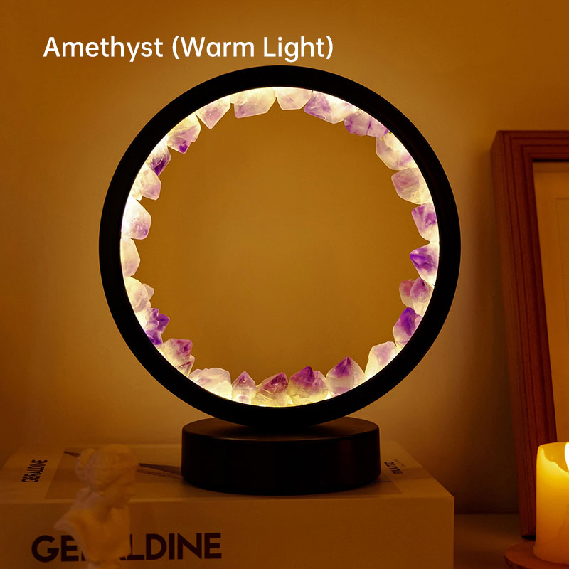 Natural Amethyst Flower Cluster Round Bedside Night Light Usb Bedroom Bedside Eye Protection Atmosphere Light Night Light