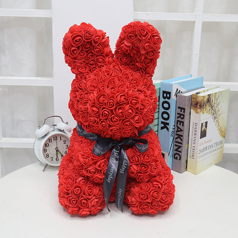 Imitation Immortal Flower foam Rose Rabbit Embracing Doll Birthday Gift Valentine's Day Gift