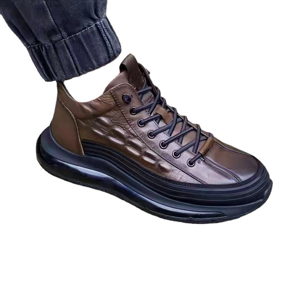 Nuevo tamaño 48, zapato deportivo informal de PU con banda elástica y relieve de caña alta para hombre