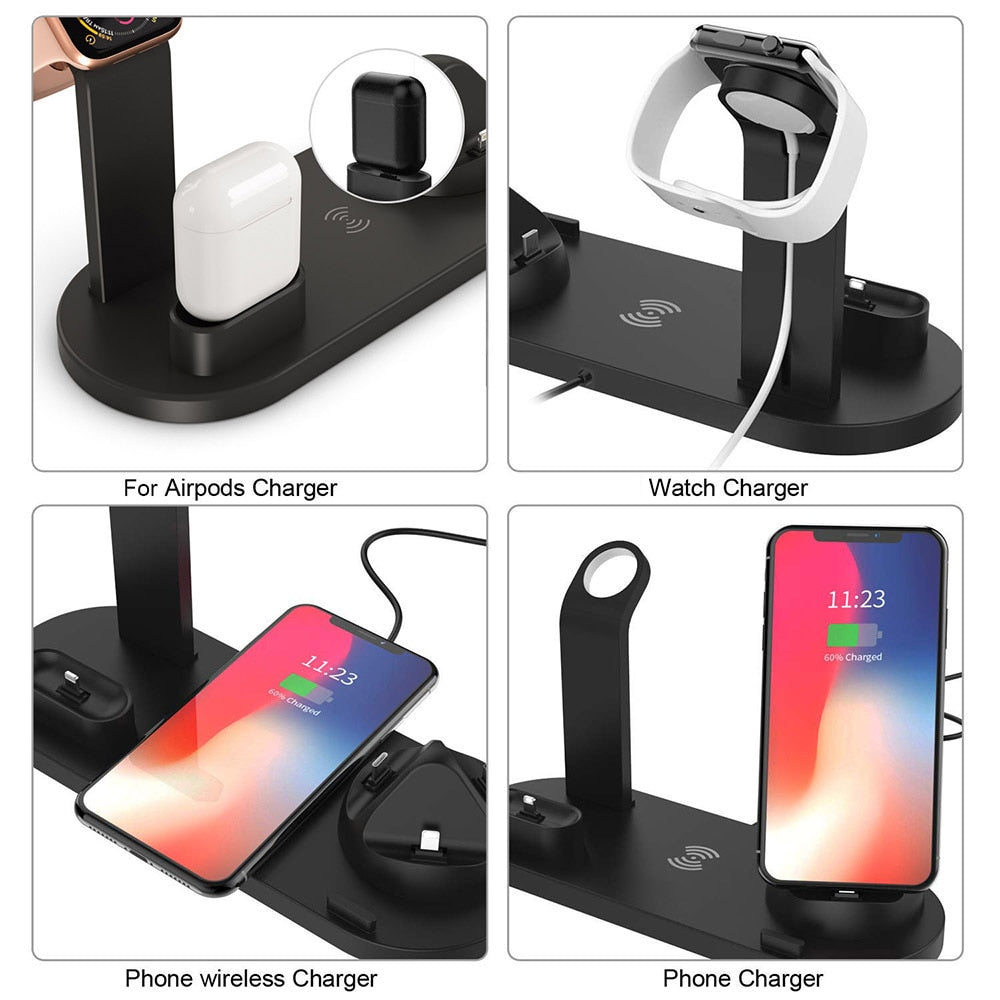 Estación de carga inalámbrica 4 en 1 para Apple Watch, iPhone X, XS, XR MAX, 11 Pro, 8 Airpods, soporte de carga rápida Qi de 10 W