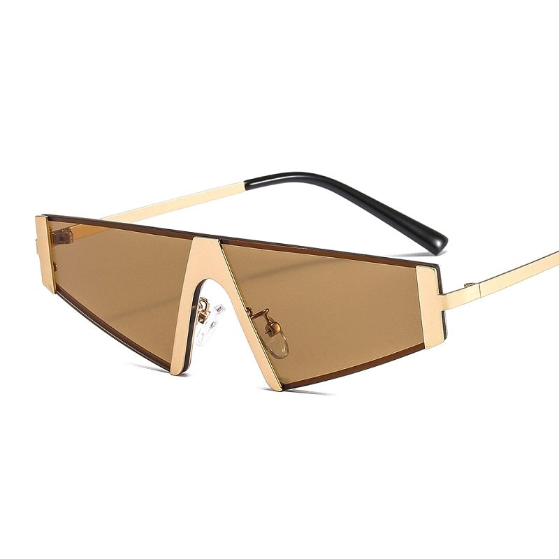 Gafas de sol triangulares de moda para mujer y hombre, lentes de PC con protección de color, marco de aleación de metal, gafas de sol elegantes de diseñador de marca de lujo 