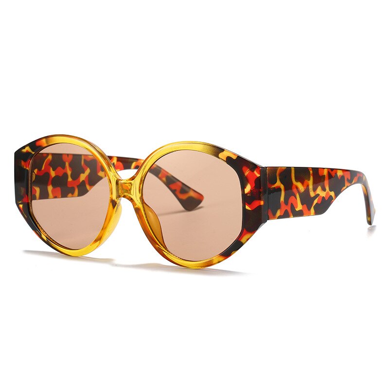 Retro Round Sunglasses Women Fashion Colorful Gradient Eyewear Shades UV400 Men Oval Trending Leopard Sun Glasses