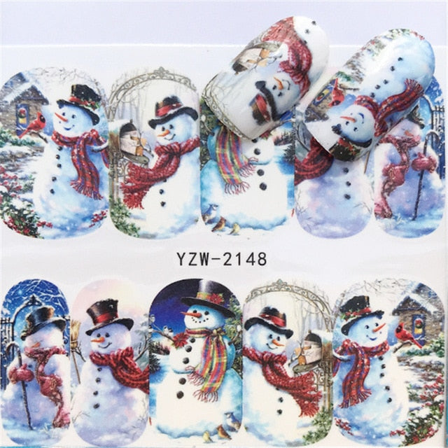 Christmas Water Nail Stickers Transfer Decals Sliders Snowman Deer Halloween Gel Polish Wraps Nail Decor