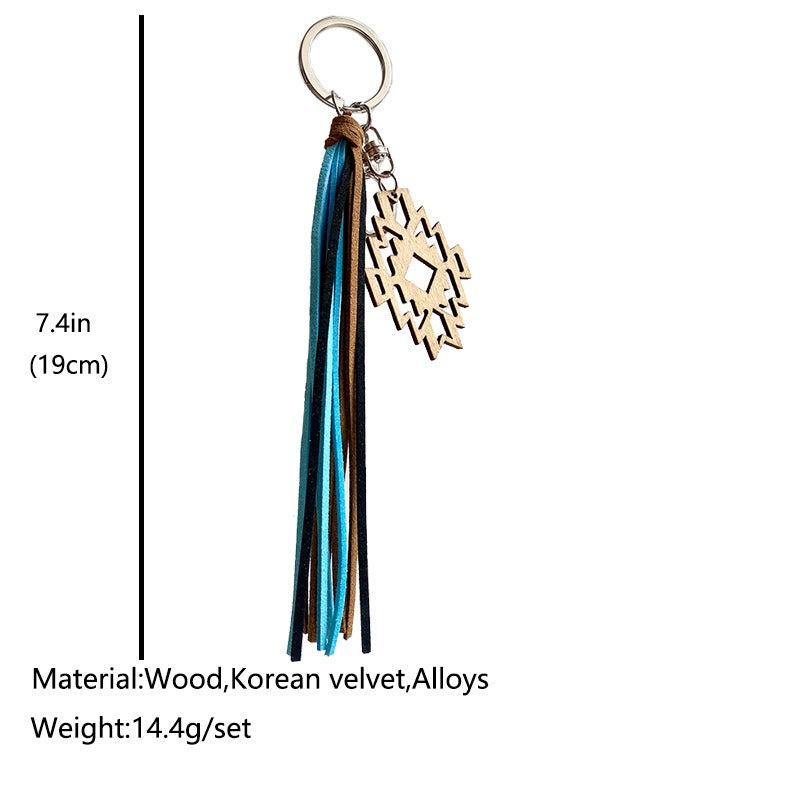 European And American Pendants Aztec Horseshoe Denim Wood Keychain Retro Made Old Leather Tassel Pendants