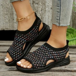 Zapatos de mujer de gran tamaño en Europa y América, sandalias deportivas casuales de suela gruesa con tejido volador transpirable en verano