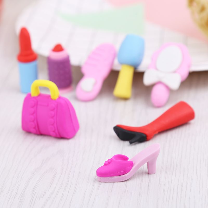 8pcs/set Girl Cosmetics Pencil Eraser Heart Gift Box Stationery School Supplies-school supplies