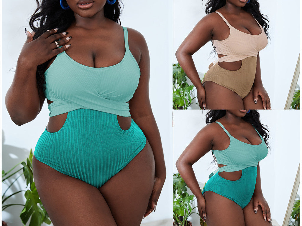 Nuevo traje de baño de una pieza en contraste de talla grande Bikini para mujer gordita Traje de baño de talla grande