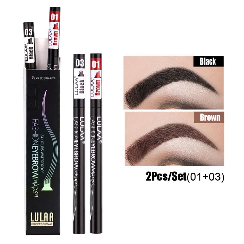 2 Or 1pcs Pro Microblading Eyebrow Tattoo Pen 4 Fork Tips Fine Sketch Liquid Eyebrow Pencil Waterproof Eyebrow Tint Makeup TSLM2