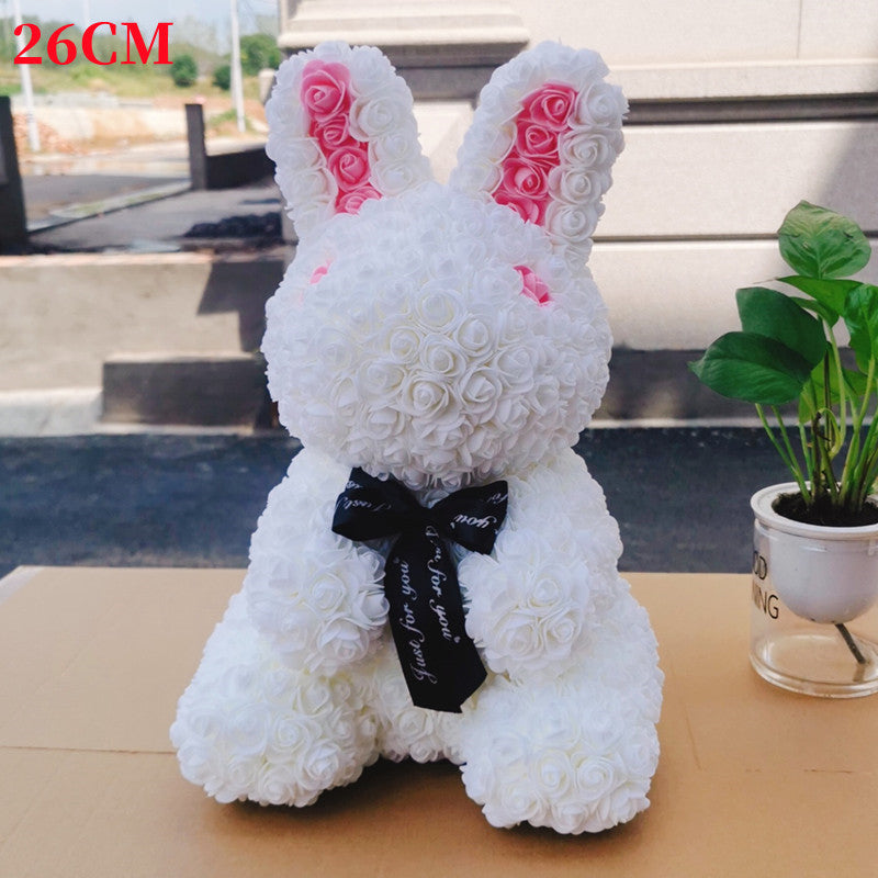 Imitation Immortal Flower foam Rose Rabbit Embracing Doll Birthday Gift Valentine's Day Gift