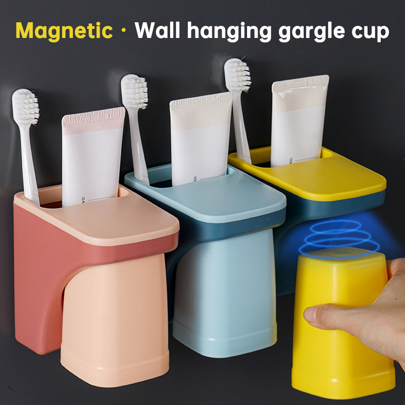 Portavasos magnético para cepillos de dientes con montaje en pared, taza antipolvo, escurridor, taza para hacer gárgaras, estante para almacenar pasta de dientes, juego familiar, productos para el baño