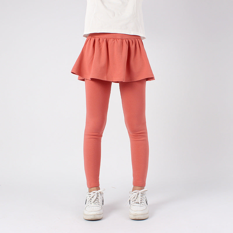 Children's Wear Spring And Autumn Korean New Children's Bottoming Pants Cotton Cashmere Solid Color Skirt Pants