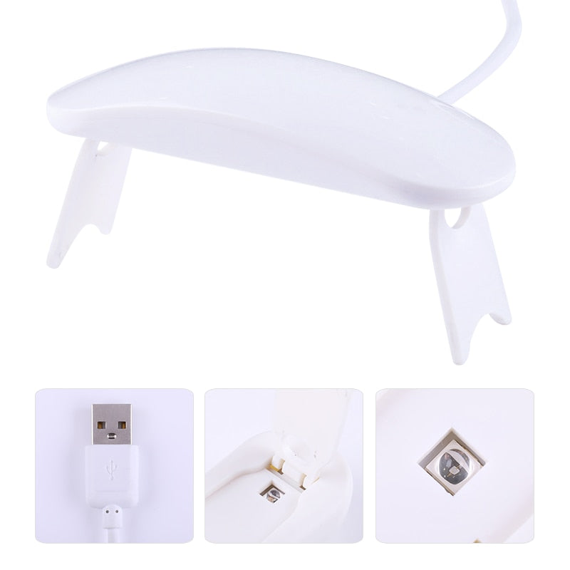 Secador de uñas blanco de 6 W, lámpara UV LED, portátil, cable micro USB, para uso doméstico, lámpara de 3 LED, herramientas para decoración de uñas