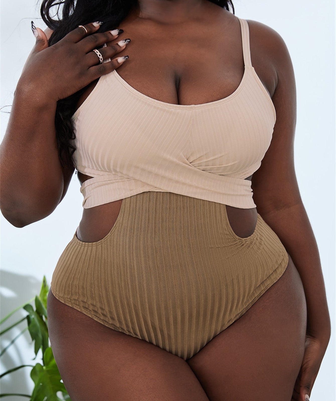 Nuevo traje de baño de una pieza en contraste de talla grande Bikini para mujer gordita Traje de baño de talla grande