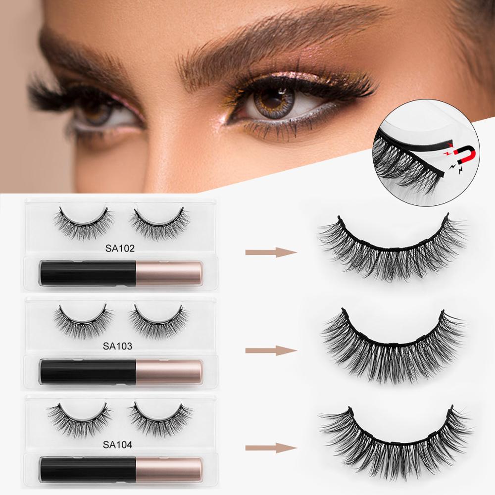 3D Mink Magnetic Eyelashes Waterproof Lasting Magnetic Eyeliner Magnet Mink Eyelashes Makeup Extension False Eyelashes