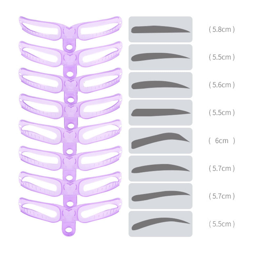 Plantilla de modelado de cejas reutilizable 8 en 1, kit de plantillas para cejas, tarjeta de cuidado, herramientas de maquillaje para definir cejas