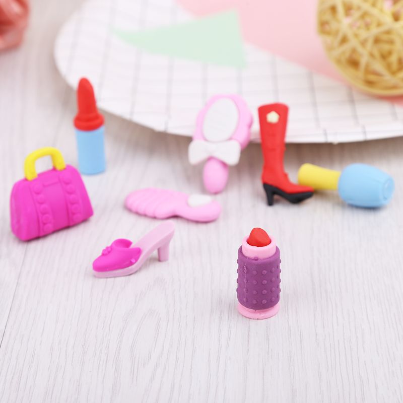 8pcs/set Girl Cosmetics Pencil Eraser Heart Gift Box Stationery School Supplies-school supplies