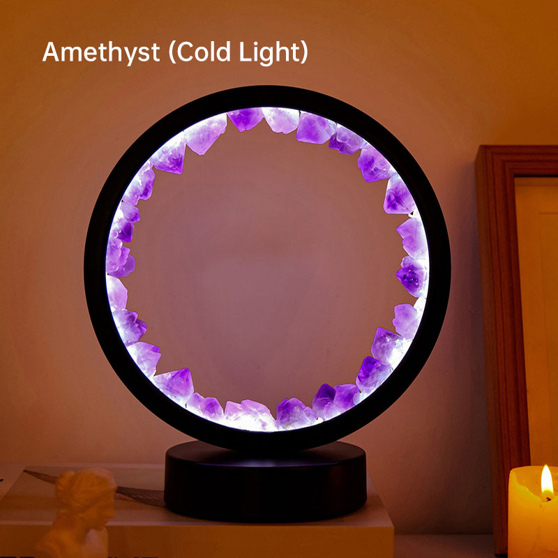 Natural Amethyst Flower Cluster Round Bedside Night Light Usb Bedroom Bedside Eye Protection Atmosphere Light Night Light