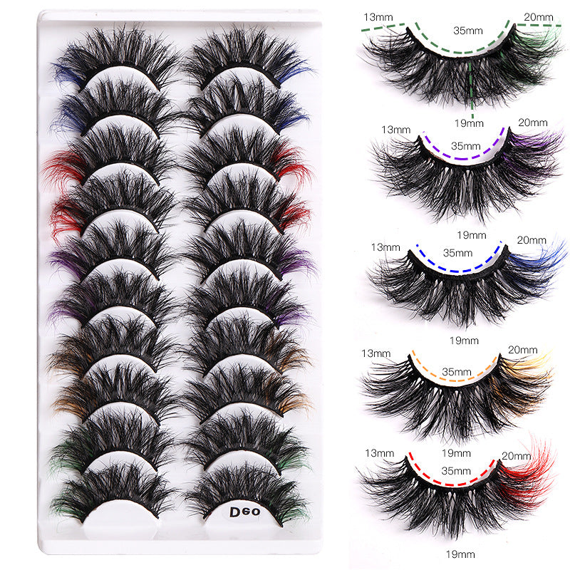 10 Pairs Of Color Mink Hair Fried Multilayer Thick Cross False Eyelashes 8D FLUFFY