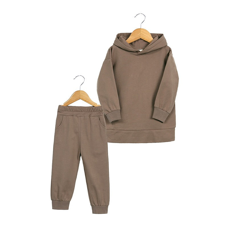 Ropa de otoño e invierno engrosada, traje deportivo para niños, suéter con capucha informal, pantalones, conjunto de dos piezas