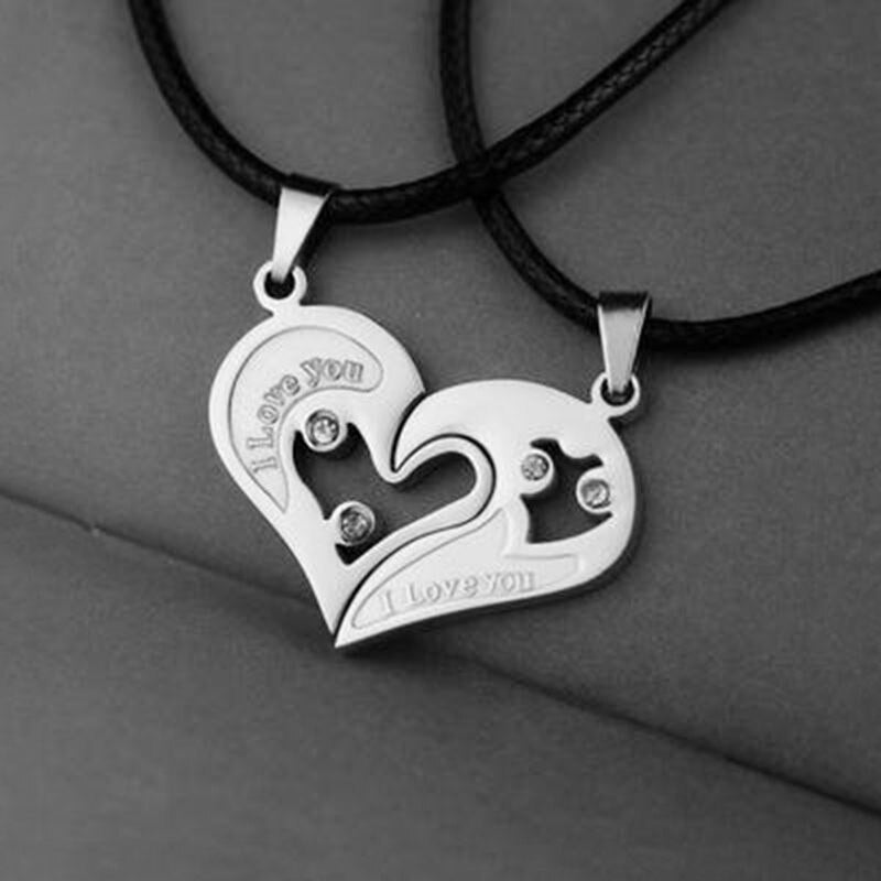 1 par de collares con colgante de corazón con la palabra "te amo" para parejas, joyería unisex para parejas, accesorios de regalo de moda