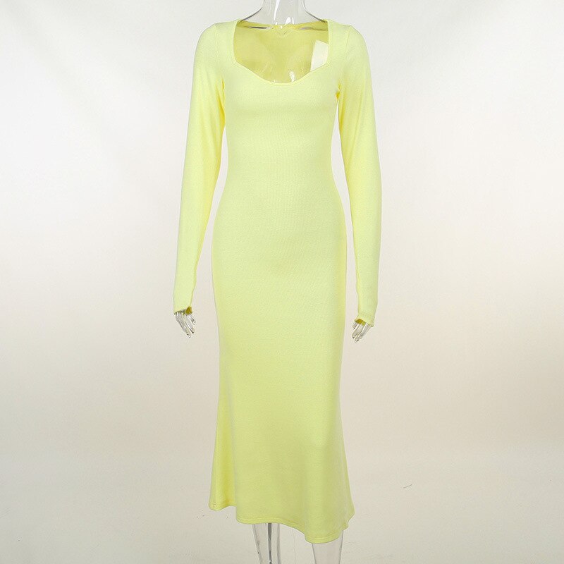 Vestido largo de punto con mangas largas y cuello alto para mujer, vestido de fiesta liso ajustado, prenda de punto de cintura alta, moda elegante para mujer, vestido largo de primavera 