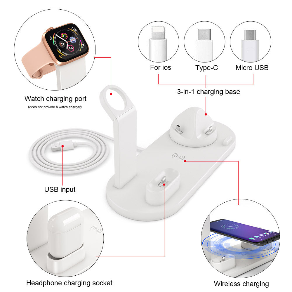 Estación de carga inalámbrica 4 en 1 para Apple Watch, iPhone X, XS, XR MAX, 11 Pro, 8 Airpods, soporte de carga rápida Qi de 10 W