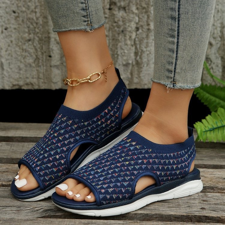 Oversized Women's Shoes In Europe and America, Breathable Flying Woven Fish Mouth Thick Sole Casual Sports Sandals In Summer