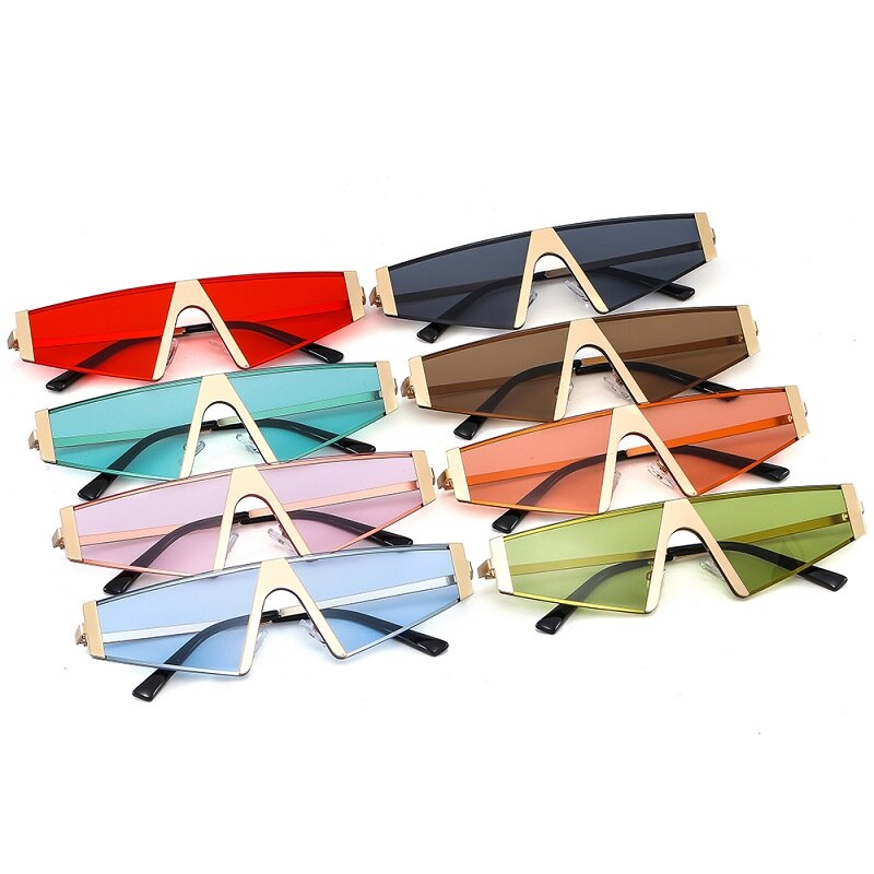 Gafas de sol triangulares de moda para mujer y hombre, lentes de PC con protección de color, marco de aleación de metal, gafas de sol elegantes de diseñador de marca de lujo 