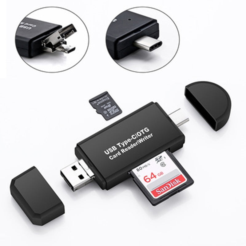 Lector de tarjetas OTG tipo C, micro USB y USB 3 en 1, USB 2.0 de alta velocidad, OTG universal, TF/SD para cabezales de extensión de computadora Android