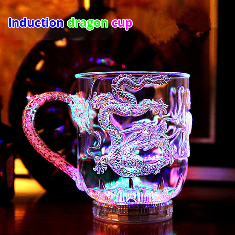 Taza luminosa Dragon Cup Creative Acrylic brilla al entrar en el agua, detecta colores luminosos Taza de cerveza colorida Taza luminosa 